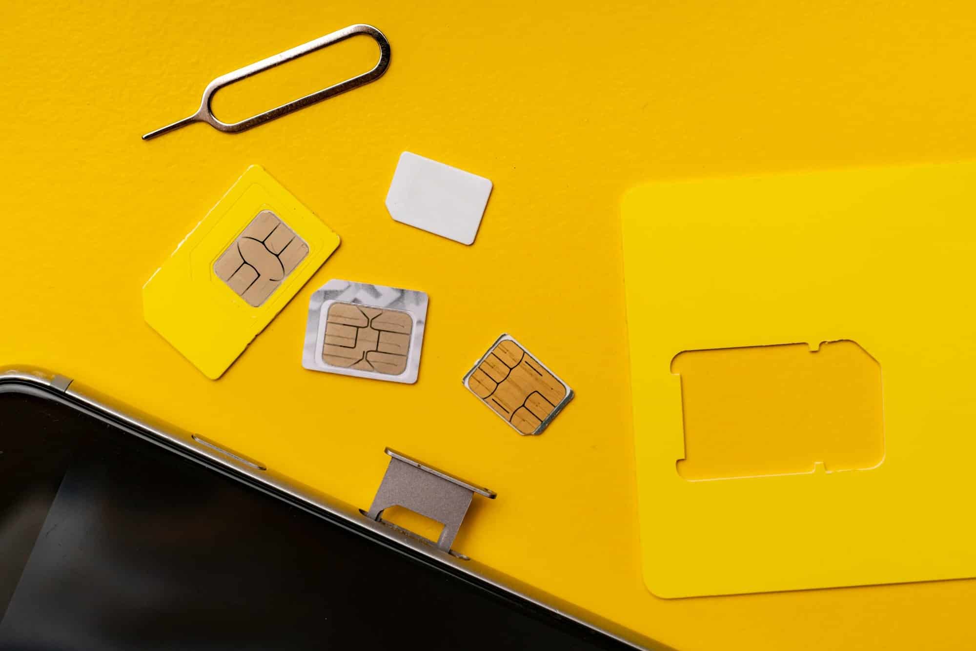 the three various sim cards - nano, micro, mini and normal sim, 5g or 4g wireless technology