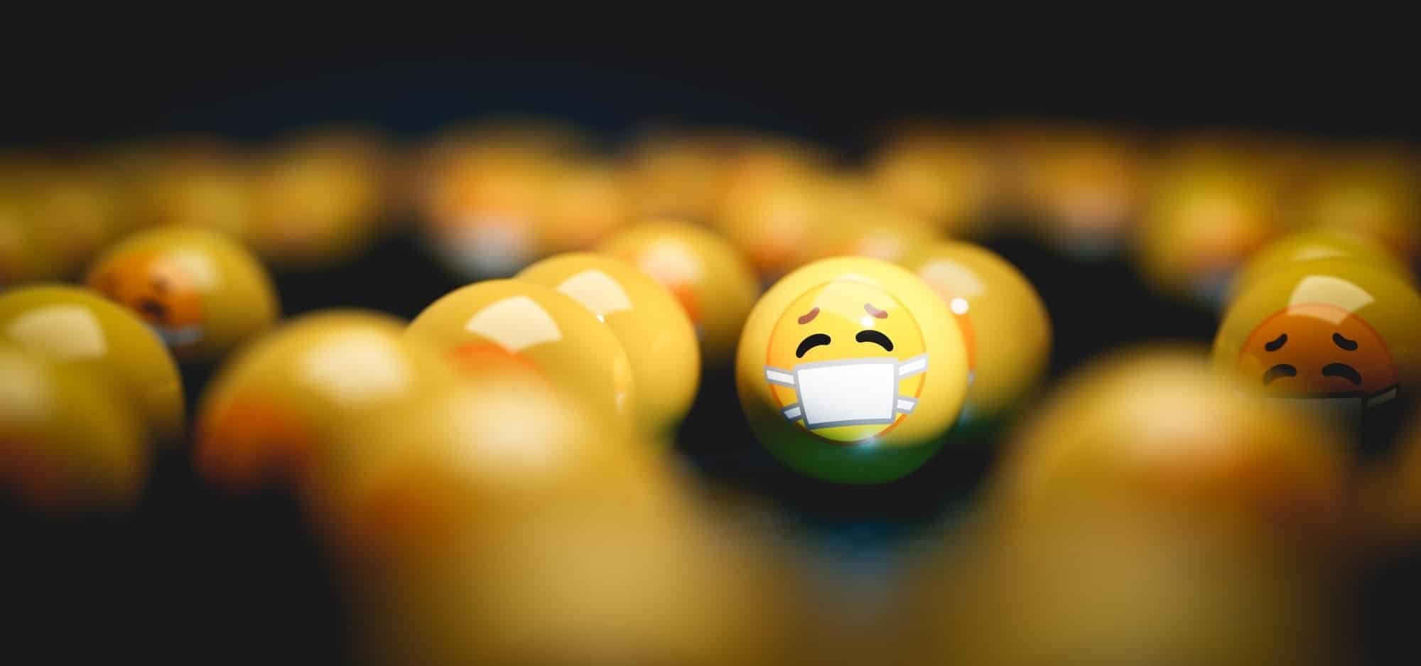 Emoji emoticons with face masks. Covid-19 coronavirus concept
