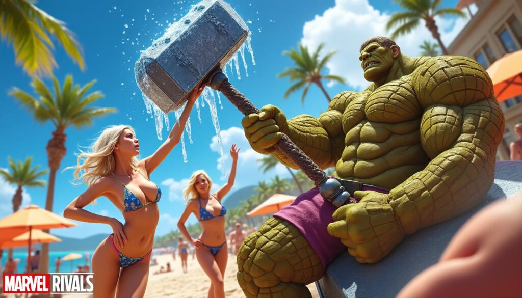 découvrez les moments décalés de l'événement d'été de marvel rivals, avec des surprises hilarantes : le marteau mouillé de thor, luna snow en maillot et la chose en string. ne manquez pas ces instants mémorables qui allient humour et super-héros !