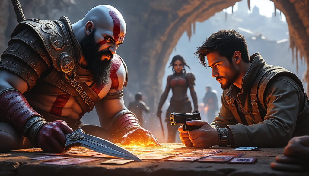 découvrez la nouvelle collaboration épique de magic: the gathering avec playstation, mettant en avant des héros iconiques comme kratos, nathan drake et d'autres personnages légendaires. plongez dans un univers où vos jeux préférés prennent vie dans des cartes inoubliables.